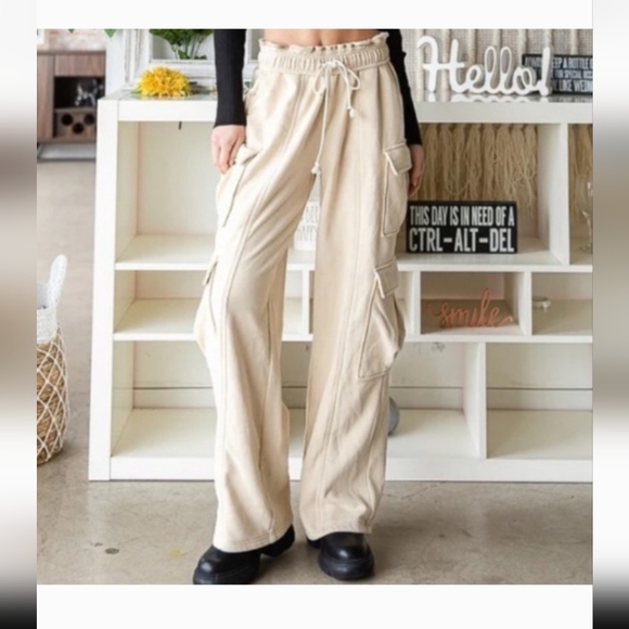 Oli & Hali Pants - OLI & HALI - WASHED DRAWSTRING WAIST CARGO JOGGER Size Medium